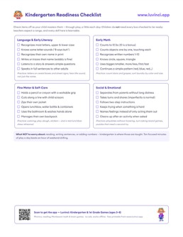 Free printable starting school printable: “Free Printable Kindergarten Readiness Checklist (One-Page PDF)”, pre-K and kindergarten