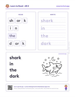 Free printable bossy r phonics worksheet: “shark in the dark” (UFLI lessons 77–83), kindergarten and 1st grade
