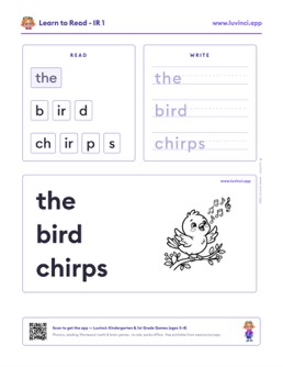 Free printable bossy r phonics worksheet: “the bird chirps” (UFLI lessons 77–83), kindergarten and 1st grade