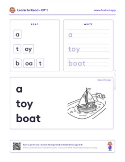 Free printable diphthongs phonics worksheet: “a toy boat” (UFLI lessons 95–97), kindergarten and 1st grade