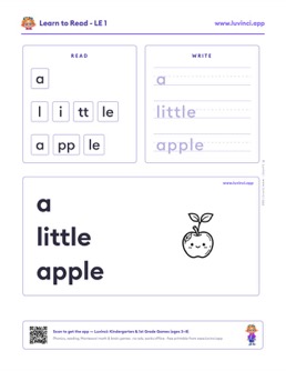 Free printable ending patterns phonics worksheet: “a little apple” (UFLI lessons 69–76), kindergarten and 1st grade