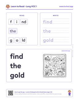 Free printable ending patterns phonics worksheet: “find the gold” (UFLI lessons 69–76), kindergarten and 1st grade