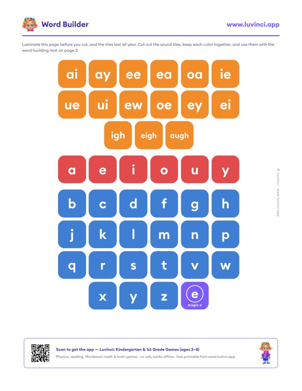 Preview of Printable Letter Tiles for Phonics: Free Sound Tiles and Word-Building Mat PDF