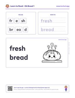 Free printable tricky spellings phonics worksheet: “fresh bread” (UFLI lessons 89–94), kindergarten and 1st grade